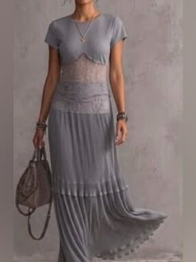 NWT ZARA Gray Matching CO ORD Skirt Set Maxi Lace Bodice Small S